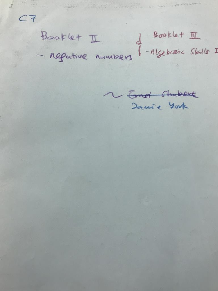 Mathematics Booklet II ( Negative Numbers), Booklet III ( Algebraic Skills I)